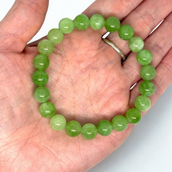 Green Peridot Gemstone Beaded Bracelet - 8mm Stretchy Crystal Jewelry - Picture 6 of 11